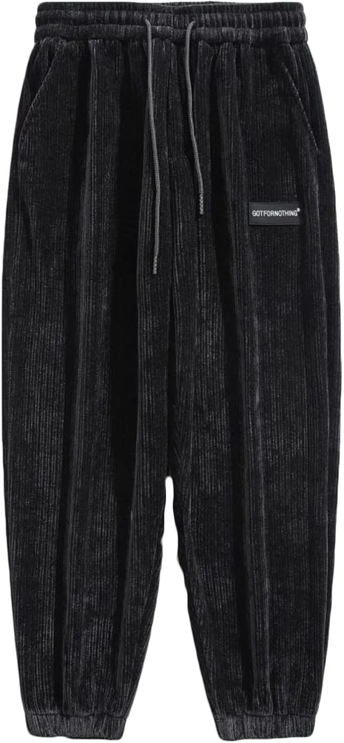 Muscularfit Wide Leg Pants for Men Fashion Casual Corduroy Drawstring Elastic Waist Baggy Pant Outdoor Fashion Sport Trousers