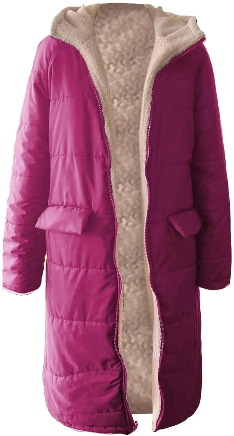 Muyise Womens Sherpa Fleece Coat Winter Warm Oversized Shearling Thicken Puffer Long Coats Jackets Outerwear with Pockets