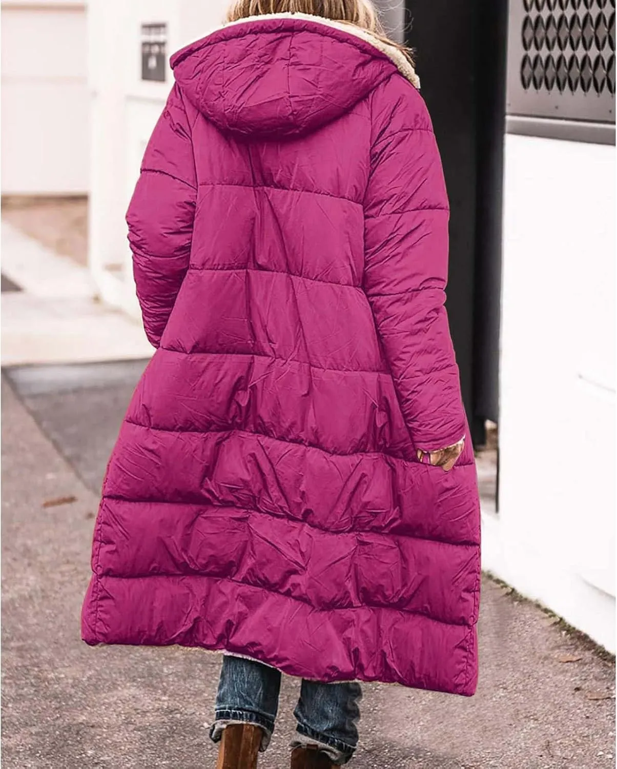 Muyise Womens Sherpa Fleece Coat Winter Warm Oversized Shearling Thicken Puffer Long Coats Jackets Outerwear with Pockets