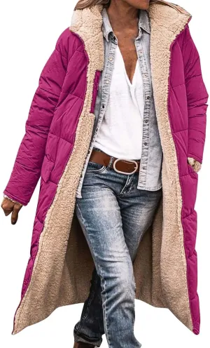Muyise Womens Sherpa Fleece Coat Winter Warm Oversized Shearling Thicken Puffer Long Coats Jackets Outerwear with Pockets