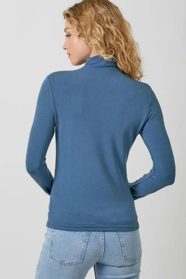 Mystree Mock Neck Long Sleeve Top In Blue