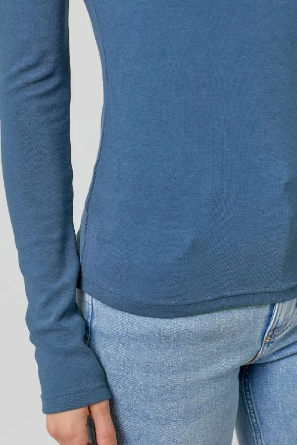 Mystree Mock Neck Long Sleeve Top In Blue