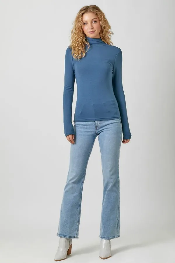 Mystree Mock Neck Long Sleeve Top In Blue