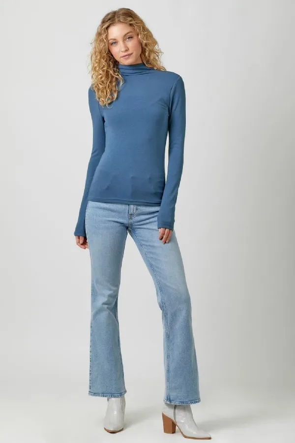 Mystree Mock Neck Long Sleeve Top In Blue