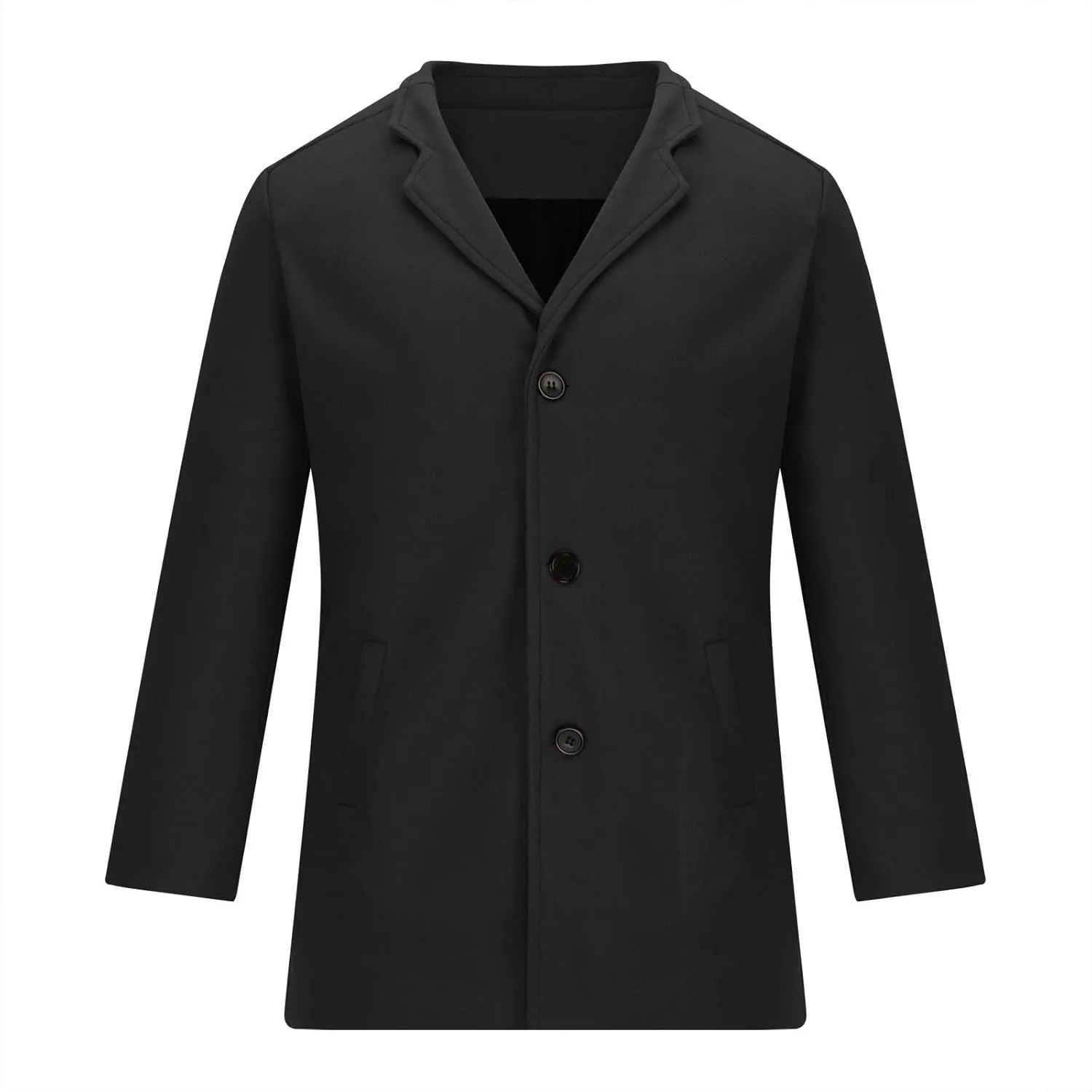 NATHGAM Men's Single Breasted Trench Coat Winter Warm Pea Coat Warm Lapel Slim Fit Botton Down Work Business Jacket Outerwear