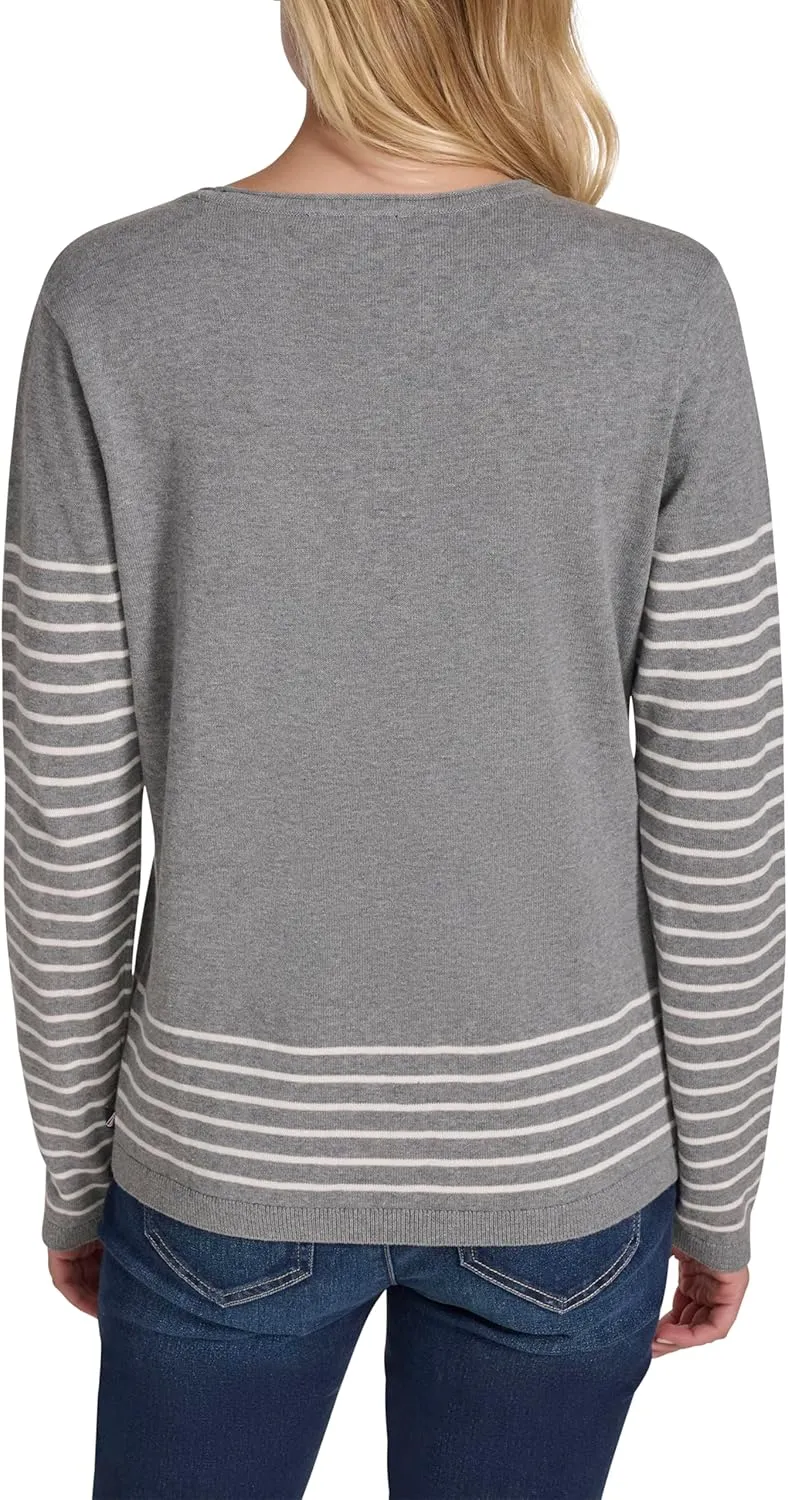 Nautica Women's Long Sleeve Graphic Crew Neck Pullover