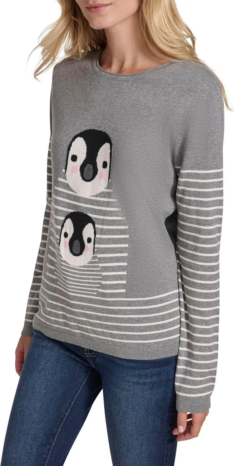 Nautica Women's Long Sleeve Graphic Crew Neck Pullover