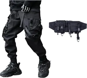 Niepce Inc Streetwear Techwear Jogger Cargo Pants for Men and Cyberpunk Waist Bag (Large)