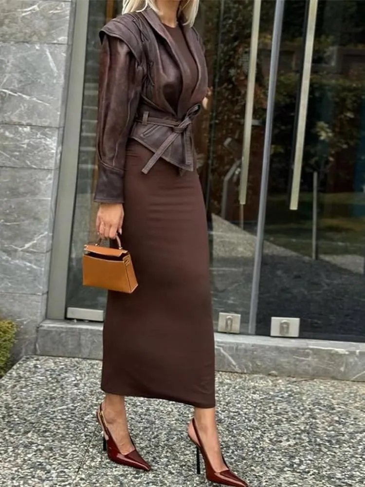 NIFTRIRY Women Leather Jackets Motorcycle Jacket Cropped Brown Fuax Jacket Leather Coat with Belt