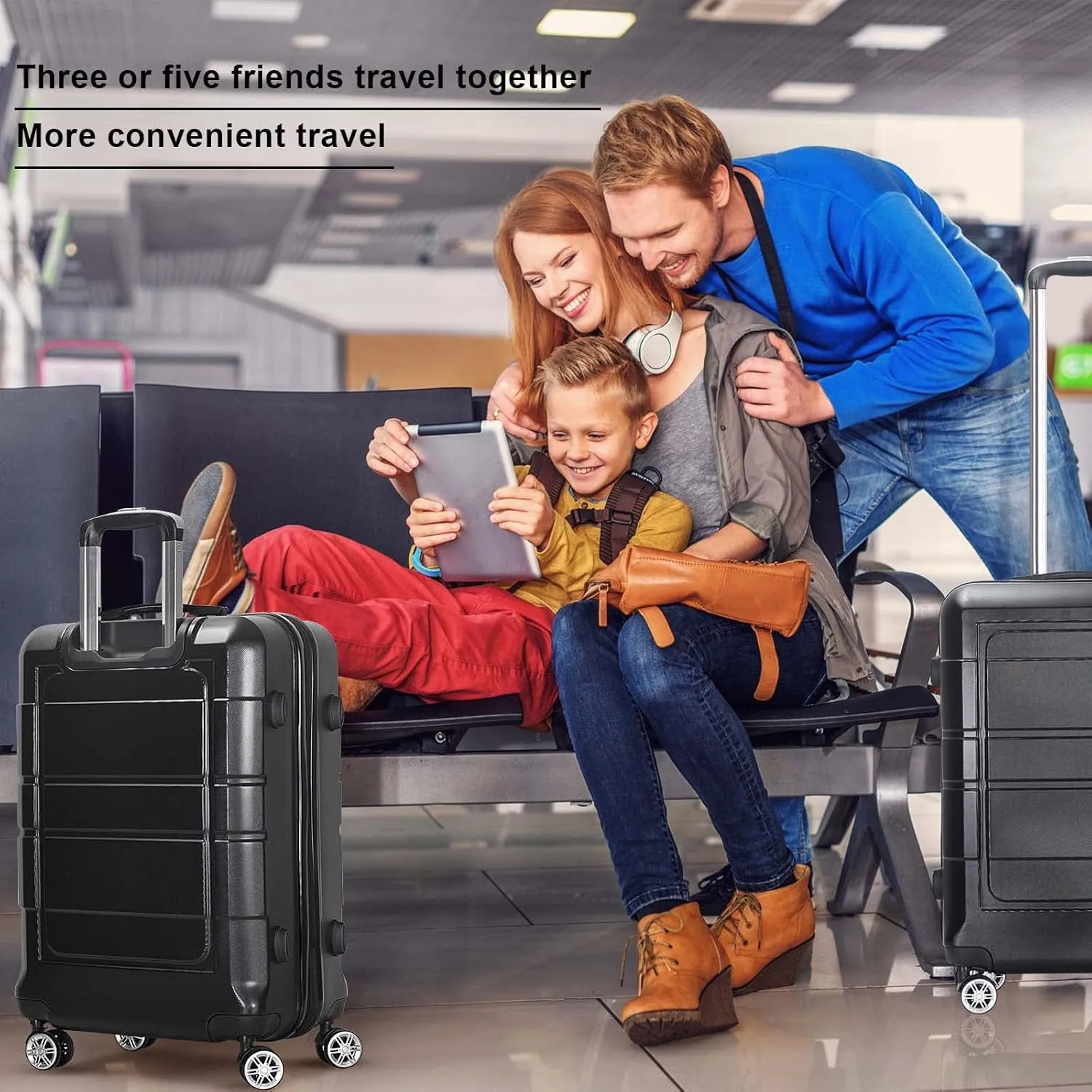 NIUTA 3 Piece Luggage Sets TSA Lock and 20"/24"/28"-Black, 20/24/28