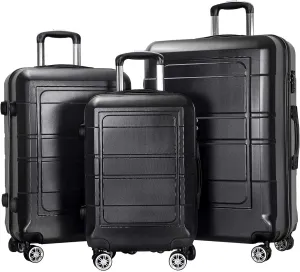 NIUTA 3 Piece Luggage Sets TSA Lock and 20"/24"/28"-Black, 20/24/28