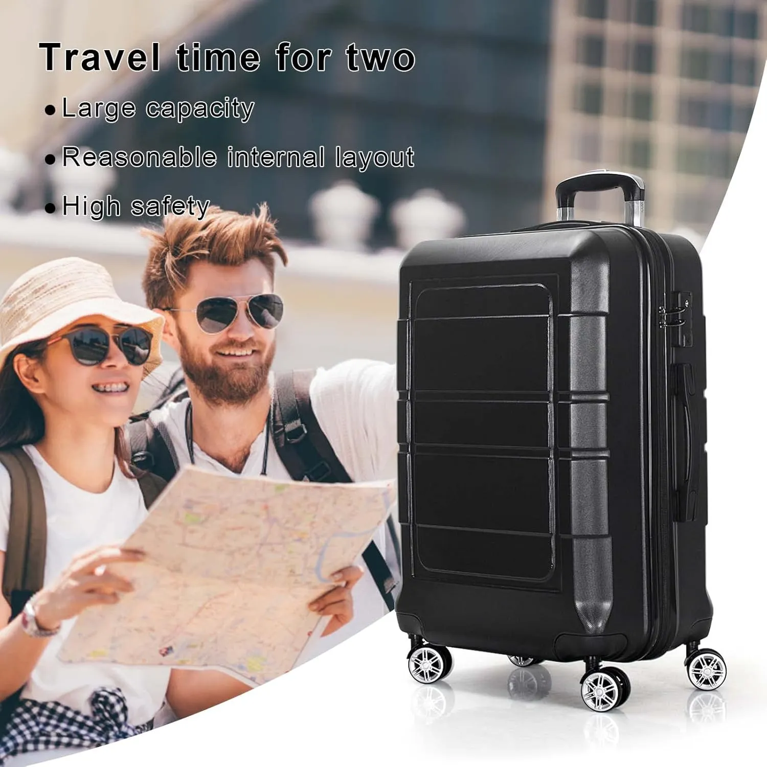 NIUTA 3 Piece Luggage Sets TSA Lock and 20"/24"/28"-Black, 20/24/28