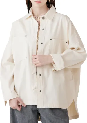 noflik Women's Oversized Button Down Denim Shirt Jacket Shacket Loose Fit