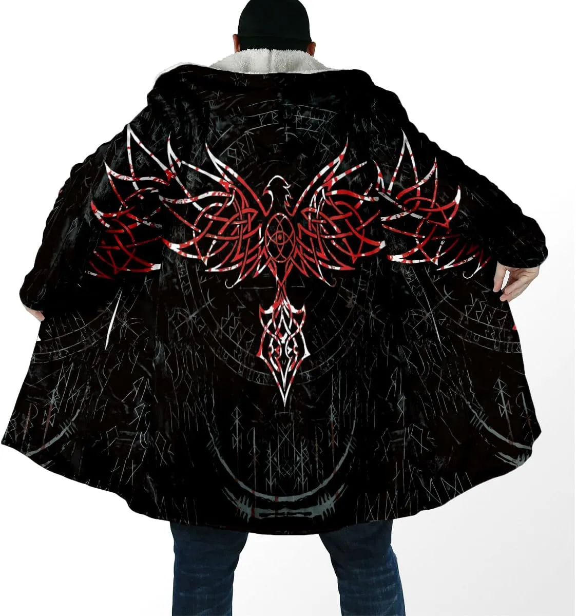 Norse Mythology Vegvisir Viking 3D Print Dream Cloak Thick Warm Hooded Men Overcoat Windproof Fleece Jacket