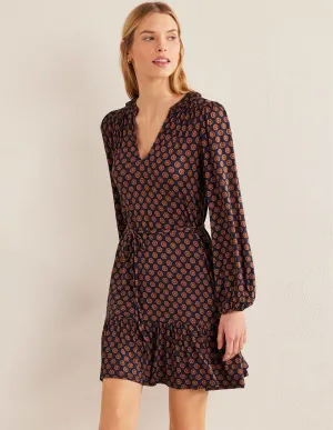 Notch Neck Jersey Dress-French Navy,  Sunflower Geo