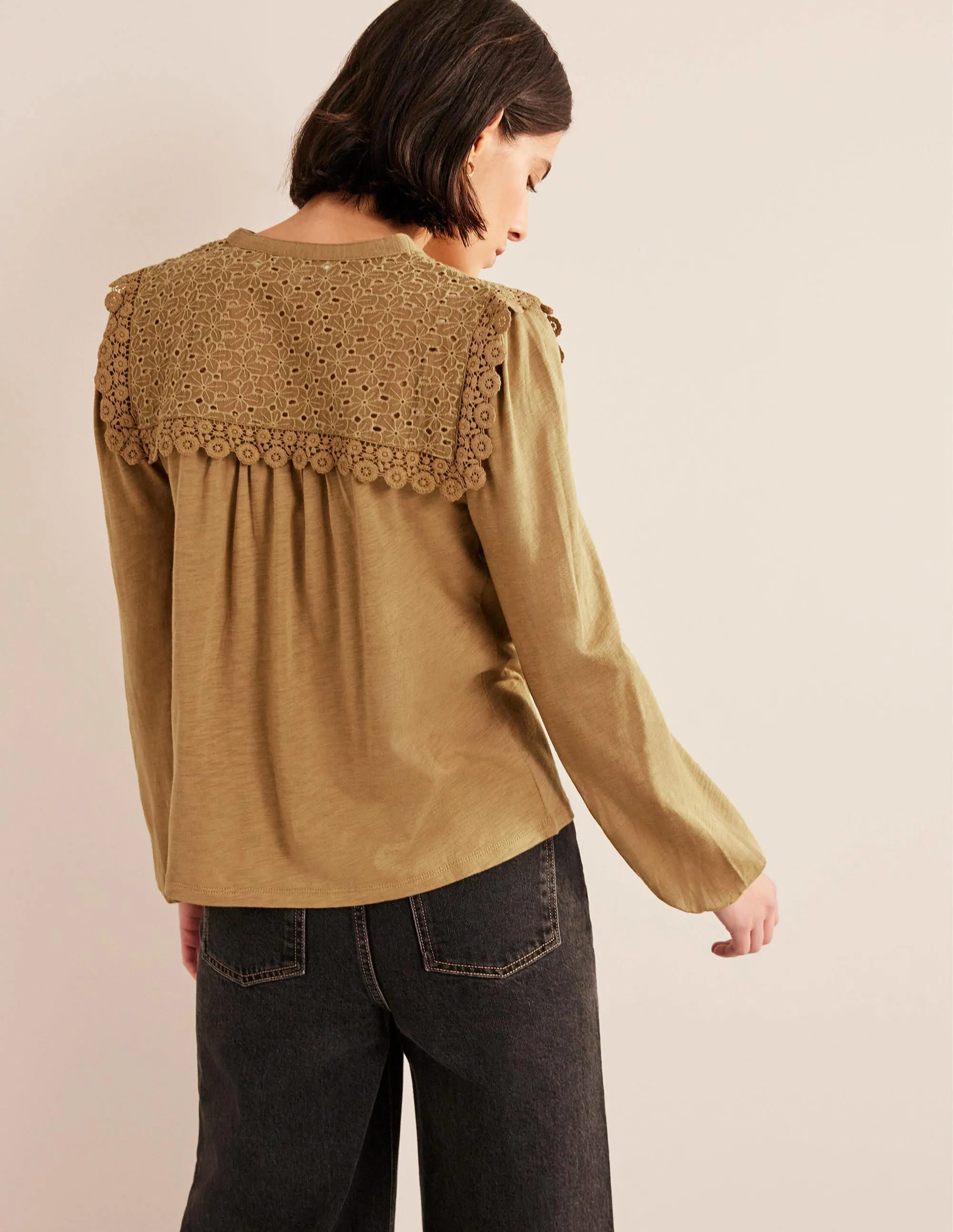 Notch Neck Woven Mix Top-Camel