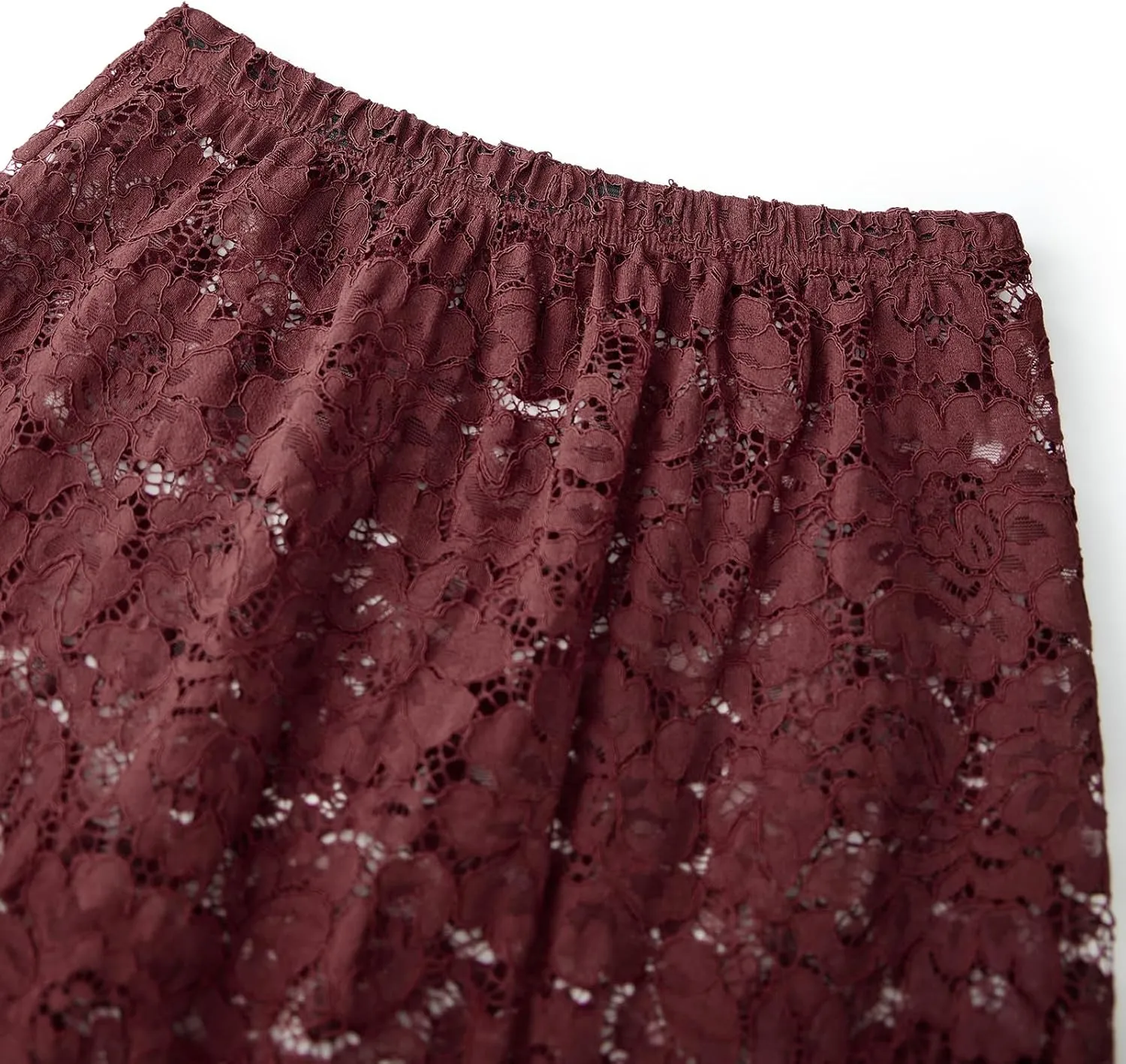 NUFIWI Women Lace Tiered Maxi Skirt Elastic Waist See Through A Line Flowy Slip Skirts Floral Lace Layering Long Skirt