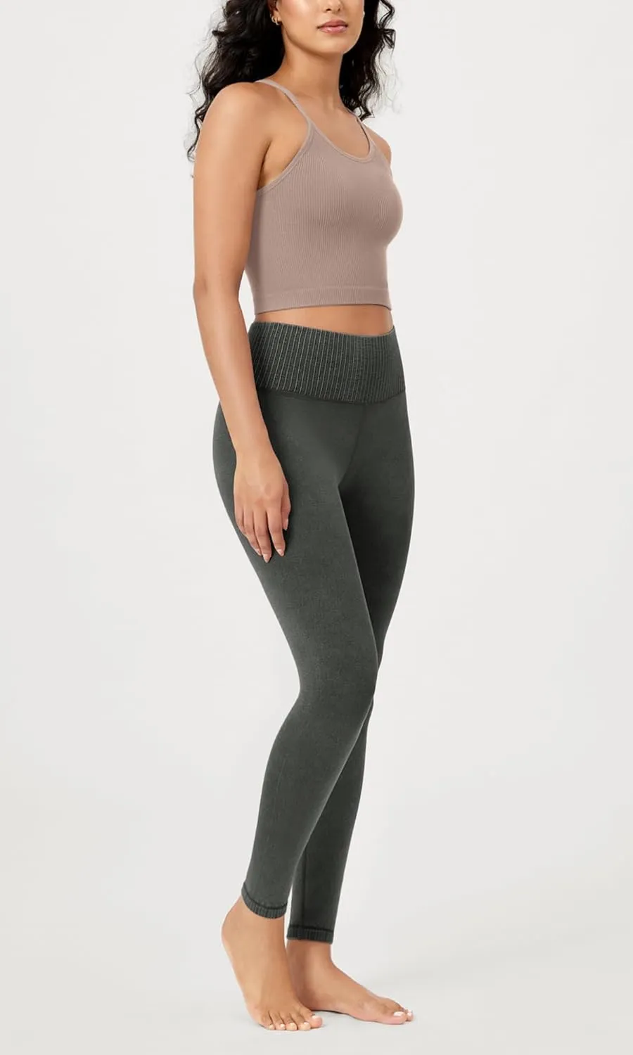 ODODOS Vintage 7/8 Length Seamless Leggings for Women Ribbed High Waist Casual Workout Gym Yoga Pants-25/28" Inseam