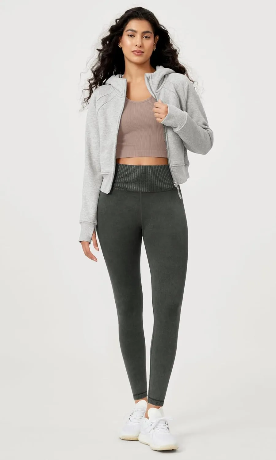 ODODOS Vintage 7/8 Length Seamless Leggings for Women Ribbed High Waist Casual Workout Gym Yoga Pants-25/28" Inseam