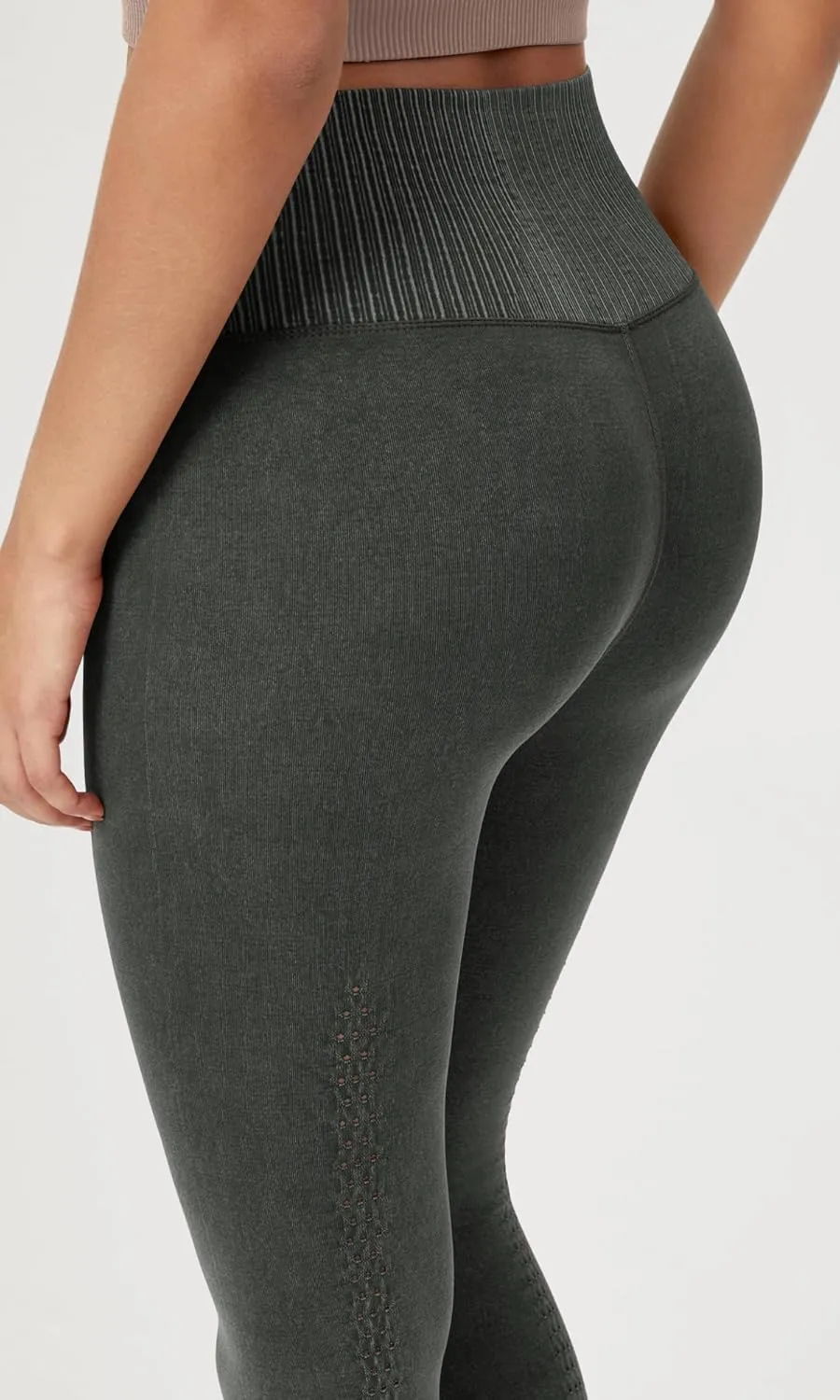 ODODOS Vintage 7/8 Length Seamless Leggings for Women Ribbed High Waist Casual Workout Gym Yoga Pants-25/28" Inseam