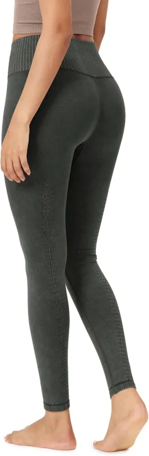 ODODOS Vintage 7/8 Length Seamless Leggings for Women Ribbed High Waist Casual Workout Gym Yoga Pants-25/28" Inseam