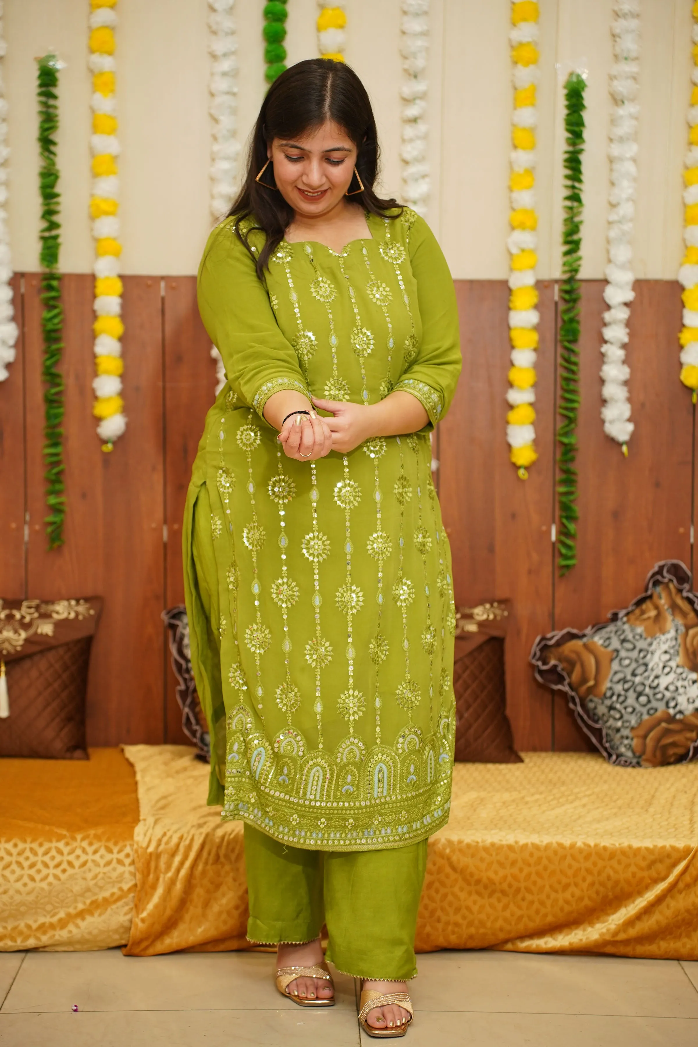 Olive Henna Mirrored Suit Set