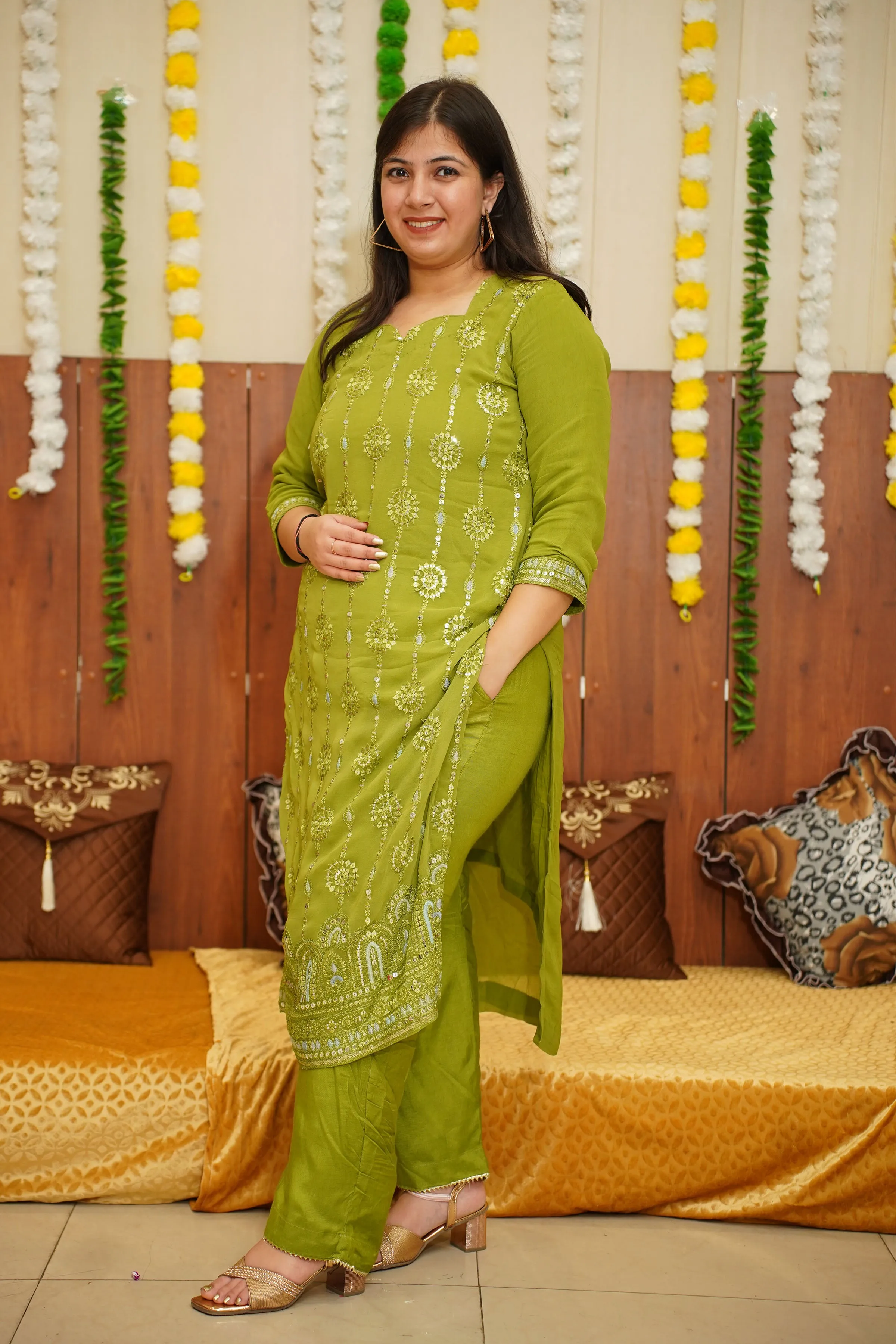 Olive Henna Mirrored Suit Set