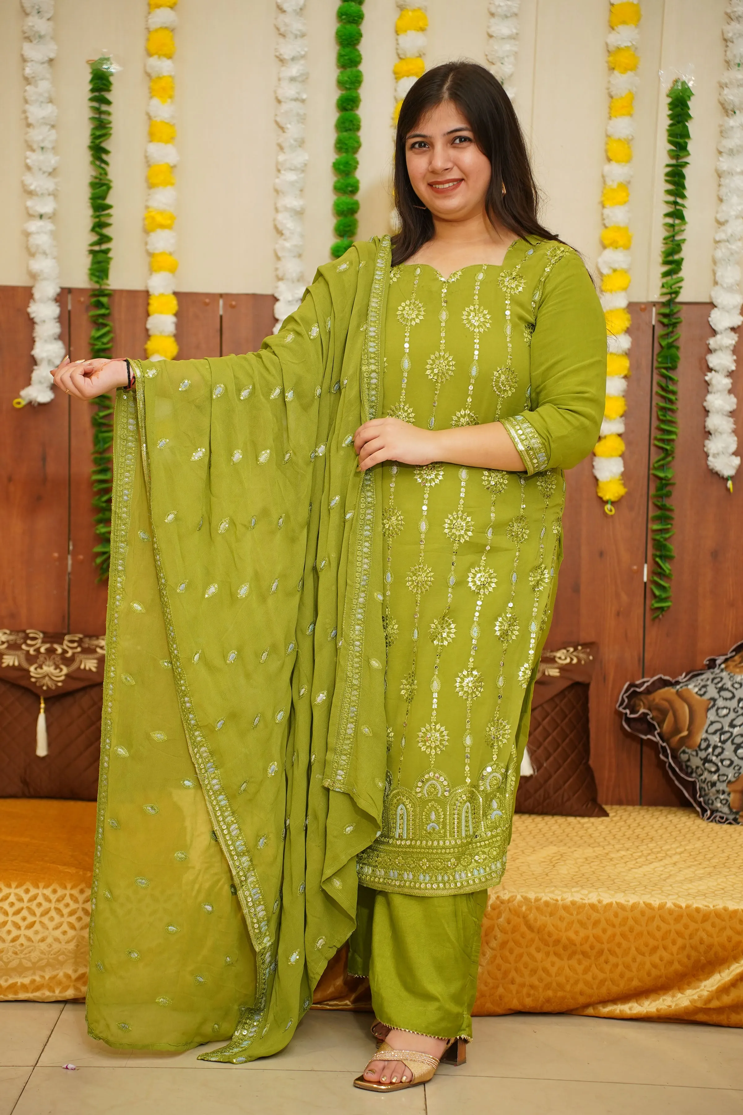 Olive Henna Mirrored Suit Set