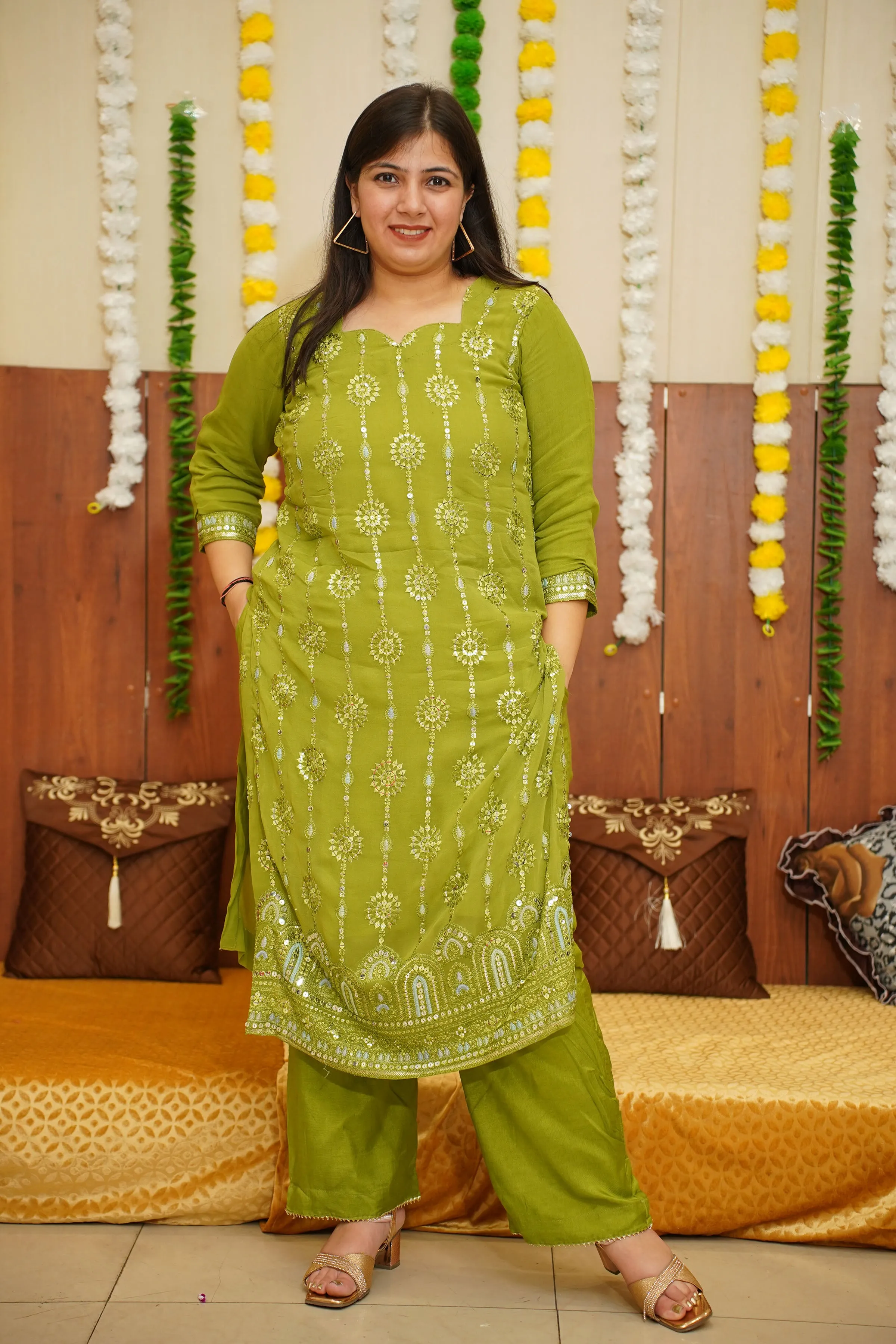Olive Henna Mirrored Suit Set