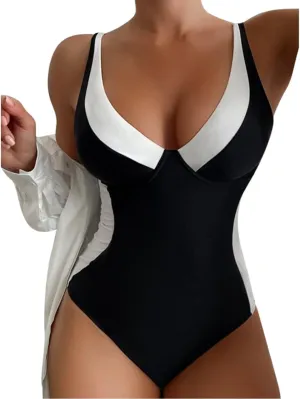 One Piece Bathing Suit for Women Vintage Padded Push up Swimsuits Tummy Control Bathing Suits Plus Size Swimwear