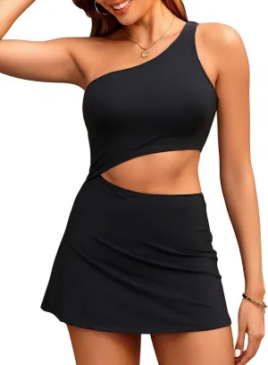 One Shoulder Swim Dress Women - Cutout Bathing Suit Dress 2025 Skirted Swimsuits