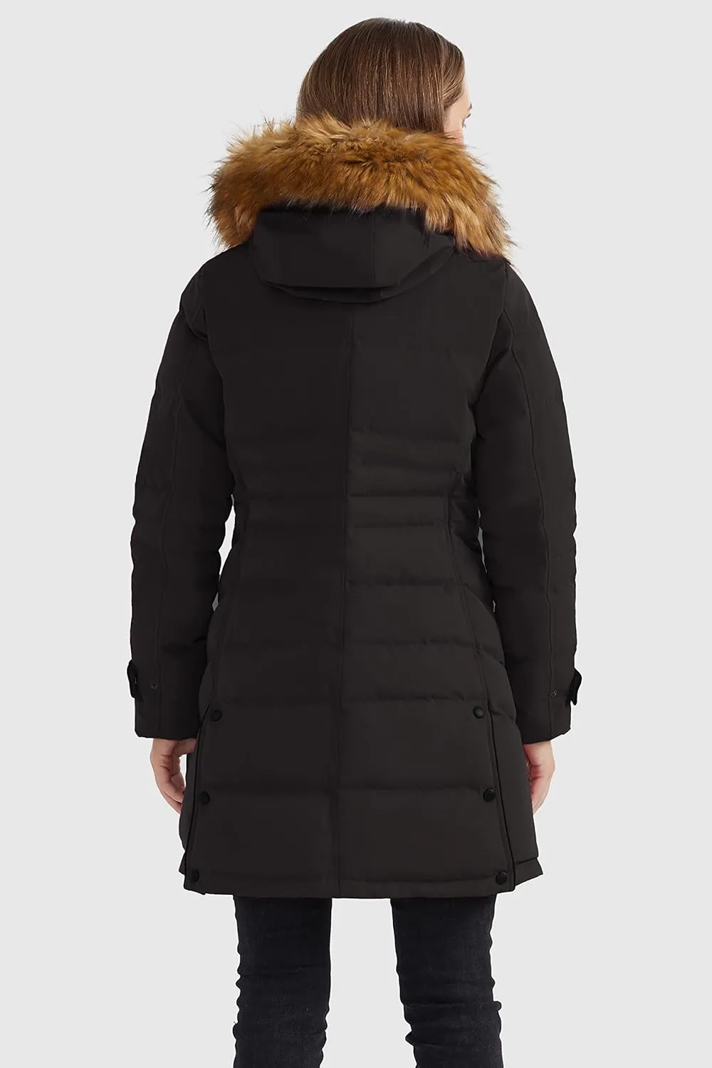 Orolay Women's Hooded Slim Puffer Jacket Quilted Mid Length Winter Down Coat