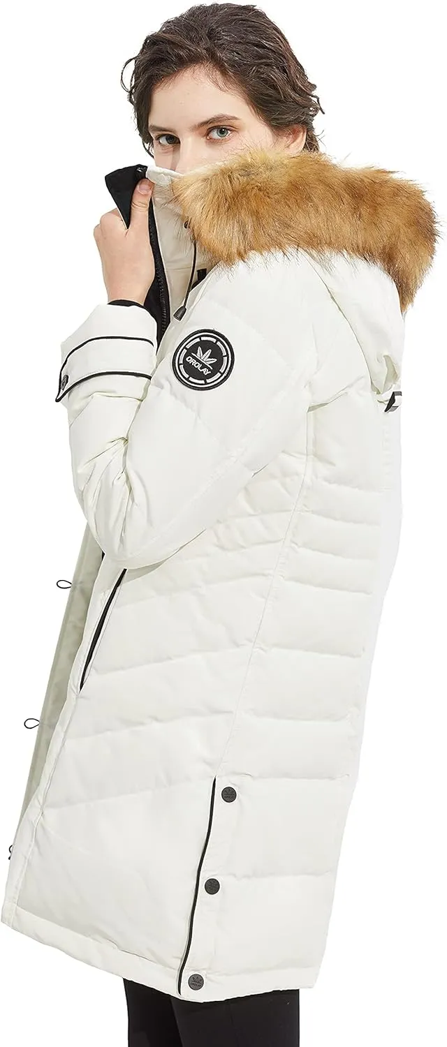 Orolay Women's Hooded Slim Puffer Jacket Quilted Mid Length Winter Down Coat