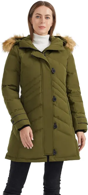 Orolay Women's Hooded Slim Puffer Jacket Quilted Mid Length Winter Down Coat