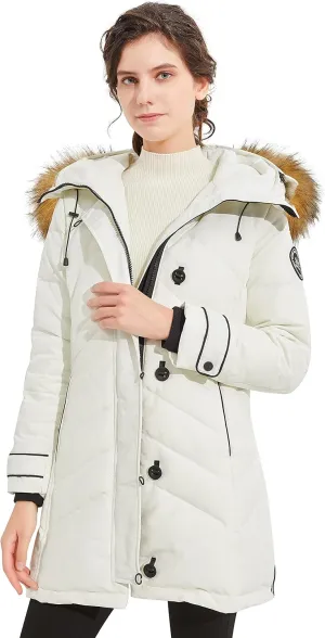 Orolay Women's Hooded Slim Puffer Jacket Quilted Mid Length Winter Down Coat