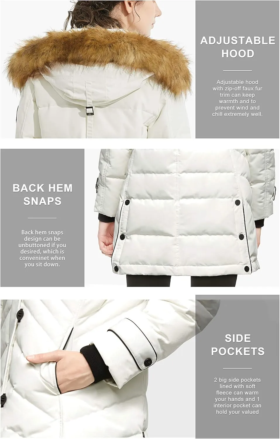 Orolay Women's Hooded Slim Puffer Jacket Quilted Mid Length Winter Down Coat