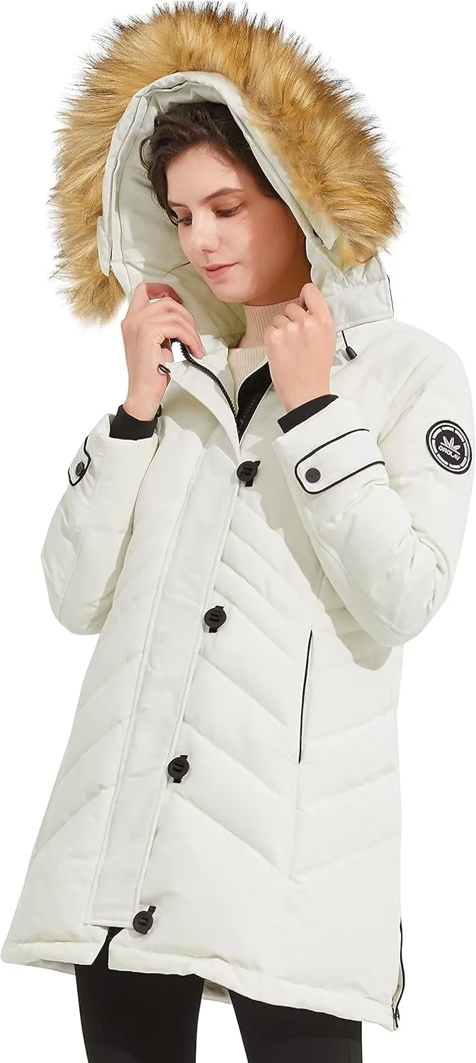 Orolay Women's Hooded Slim Puffer Jacket Quilted Mid Length Winter Down Coat