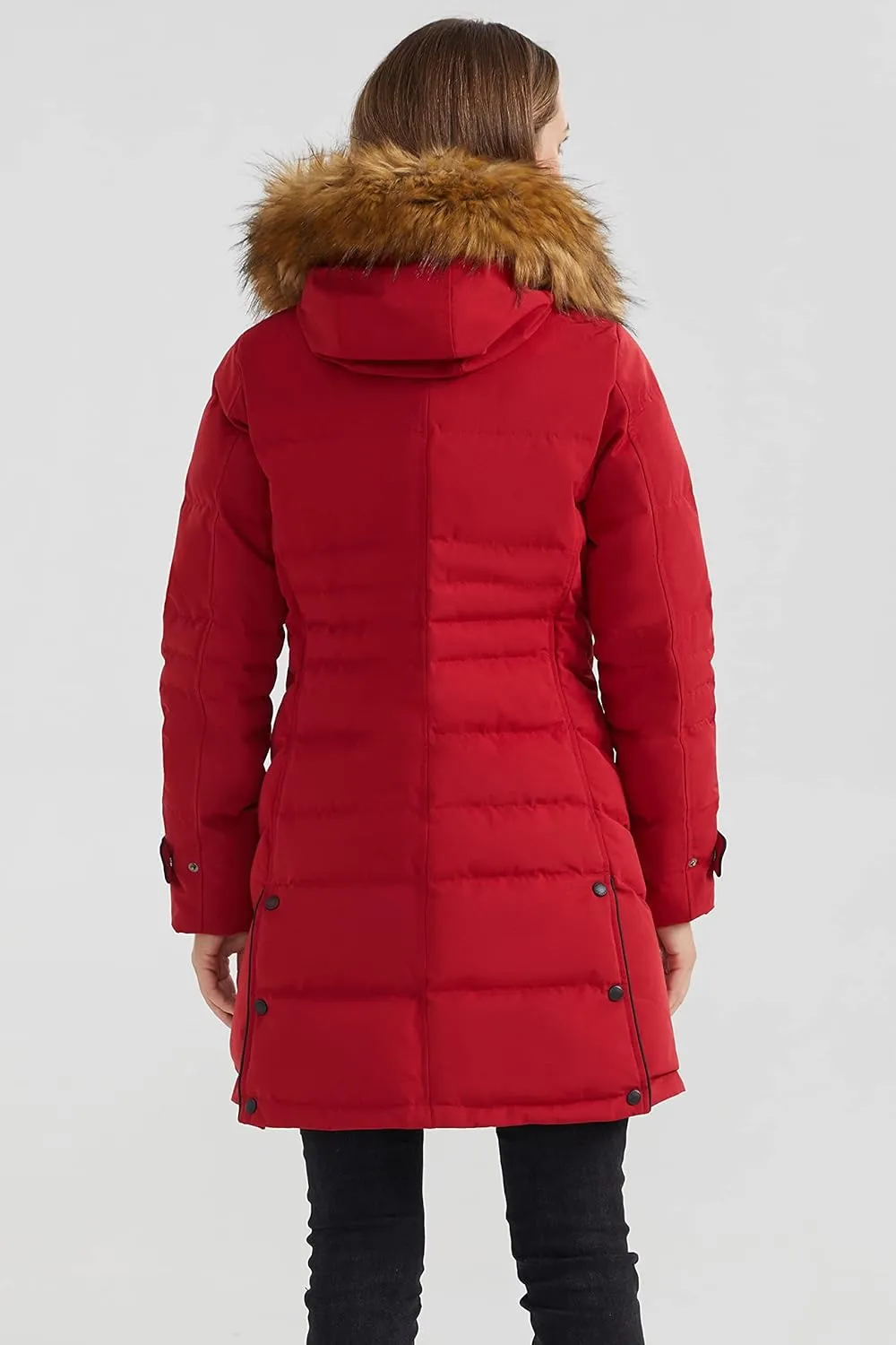 Orolay Women's Hooded Slim Puffer Jacket Quilted Mid Length Winter Down Coat