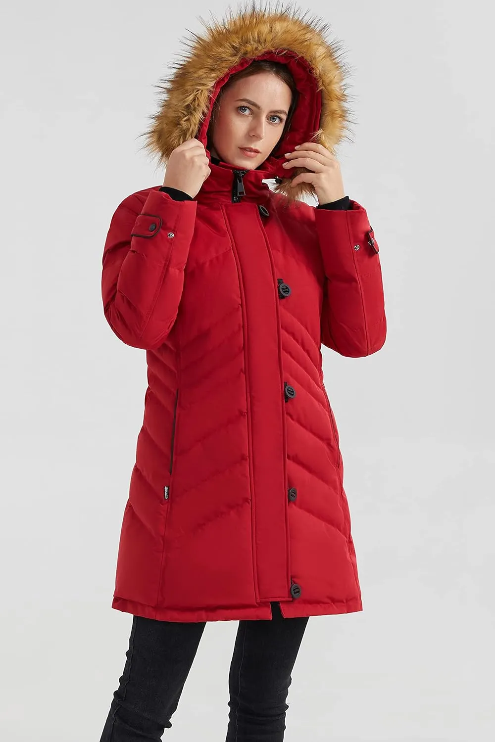 Orolay Women's Hooded Slim Puffer Jacket Quilted Mid Length Winter Down Coat