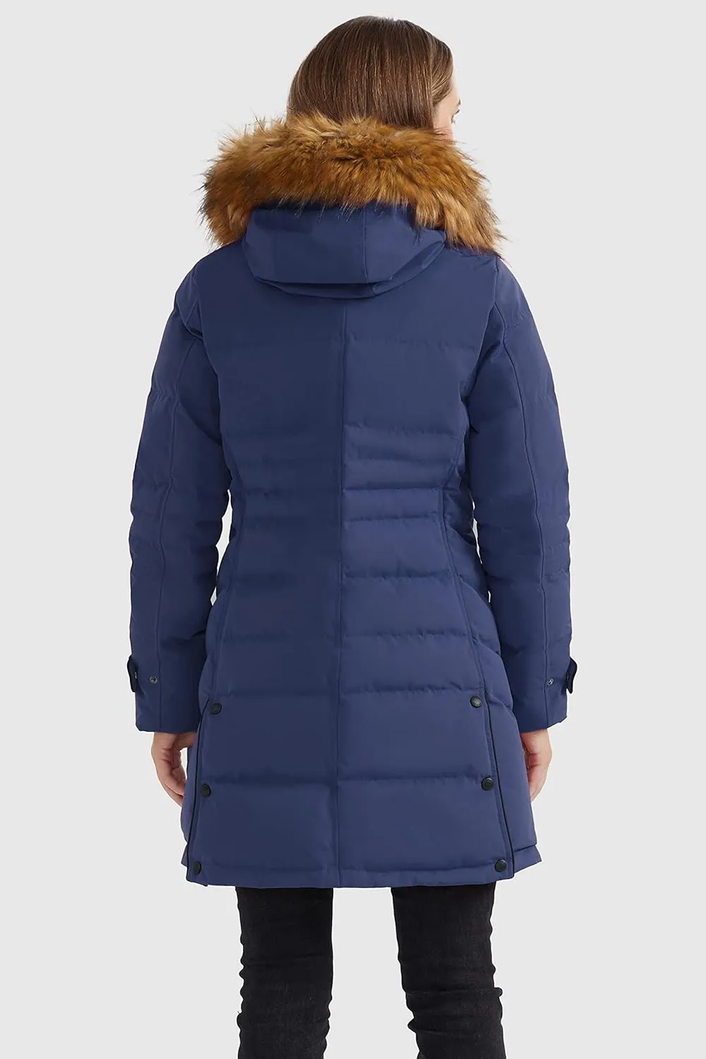 Orolay Women's Hooded Slim Puffer Jacket Quilted Mid Length Winter Down Coat