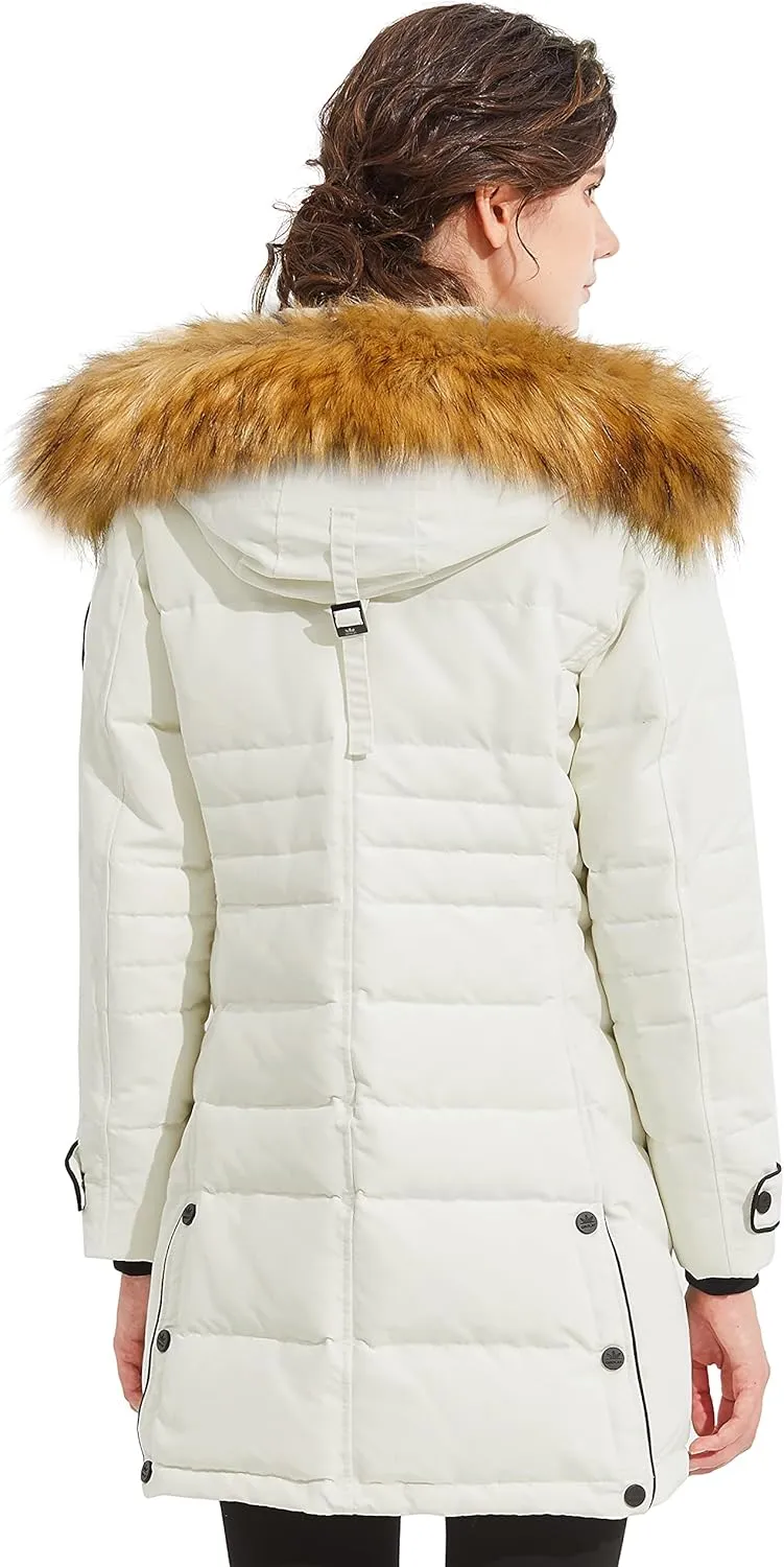 Orolay Women's Hooded Slim Puffer Jacket Quilted Mid Length Winter Down Coat