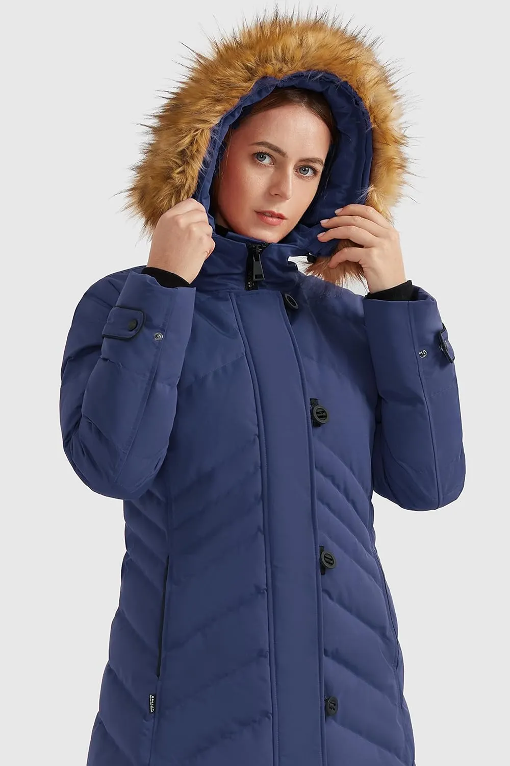 Orolay Women's Hooded Slim Puffer Jacket Quilted Mid Length Winter Down Coat