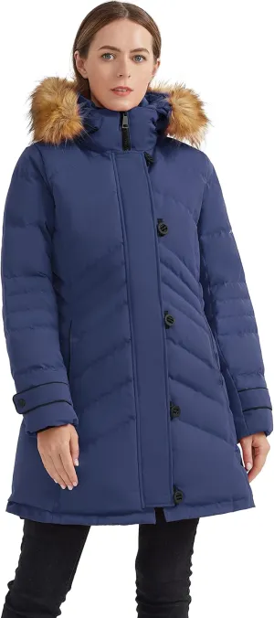 Orolay Women's Hooded Slim Puffer Jacket Quilted Mid Length Winter Down Coat