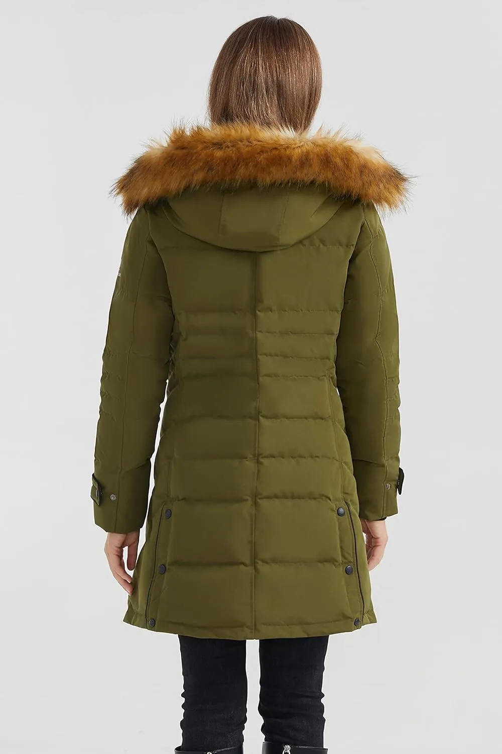 Orolay Women's Hooded Slim Puffer Jacket Quilted Mid Length Winter Down Coat