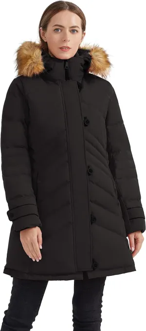Orolay Women's Hooded Slim Puffer Jacket Quilted Mid Length Winter Down Coat