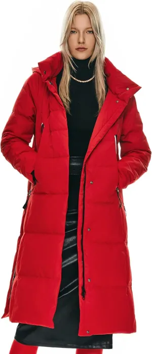 Orolay Women's Thickened Long Down Jacket Winter Down Coat Hooded Puffer Jacket with Side Zipper