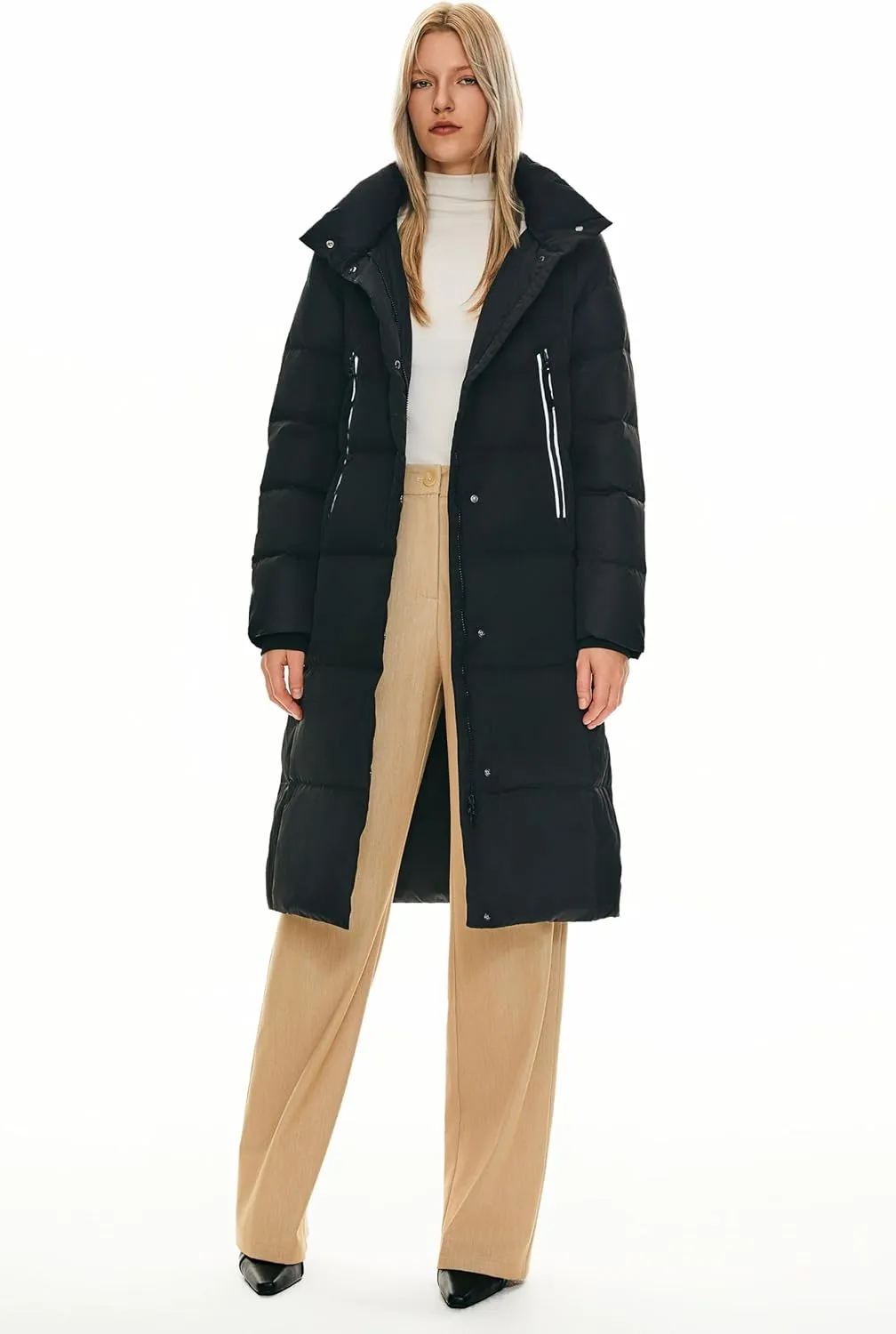 Orolay Women's Thickened Long Down Jacket Winter Down Coat Hooded Puffer Jacket with Side Zipper