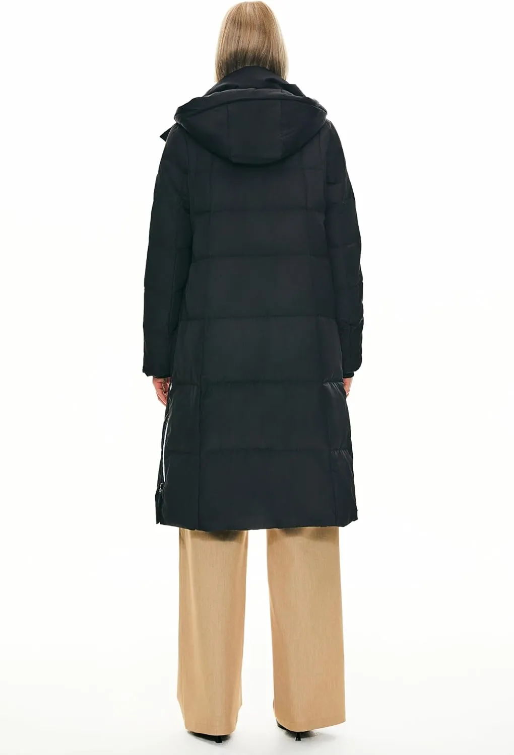 Orolay Women's Thickened Long Down Jacket Winter Down Coat Hooded Puffer Jacket with Side Zipper