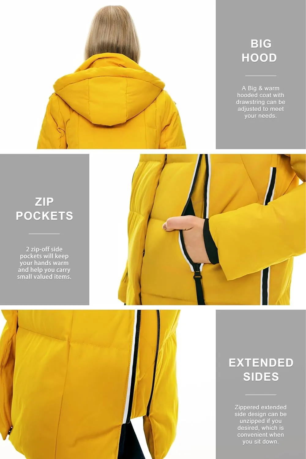 Orolay Women's Thickened Long Down Jacket Winter Down Coat Hooded Puffer Jacket with Side Zipper