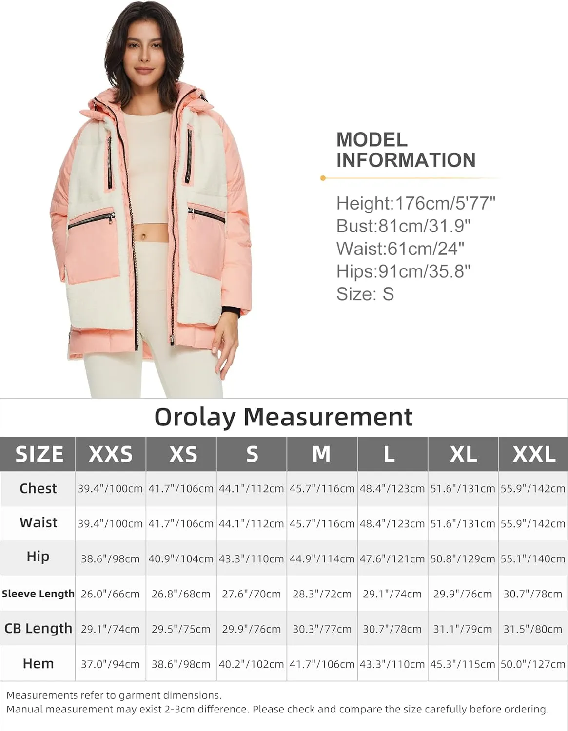 Orolay Women's Thickened Winter Down Coat Windproof Hooded Puffer Jacket with 6 Pockets